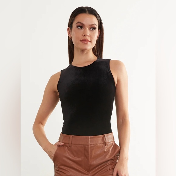 Commando Black Velvet Signature Bodysuit Sleeveless Top High Neck - Picture 1 of 12